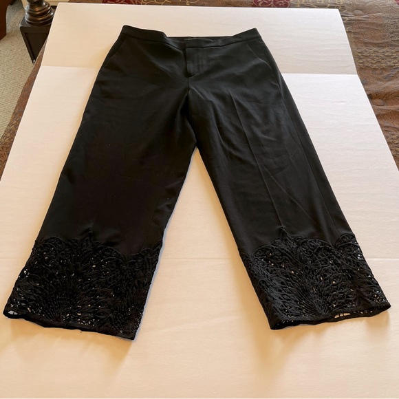 Kobi Halperin Arleen Pant Womens Size 12 Black Cropped Wide Leg Embroidered Lace - Picture 1 of 11